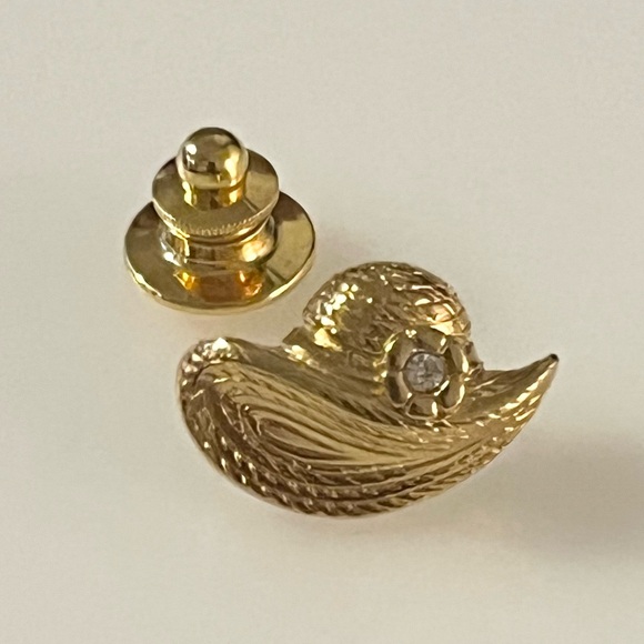 Avon Gold Tone Rhinestone Miniature Hat Pin Brooch Tie Tack - Picture 4 of 15